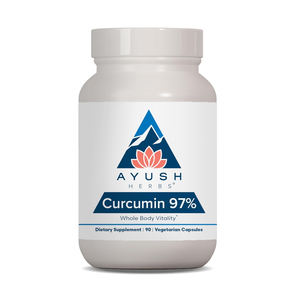 Ayush Herbs Curcumin 97% - Kurcumin Suplemen, Suplemen Root Premium, Curcuminoid bagi Perempuan & Pria, Dewasa, Premium Dukungan Gabungan, Kekuatan & Vitalitas - 90 Vegetarian Capsules (1 Count)