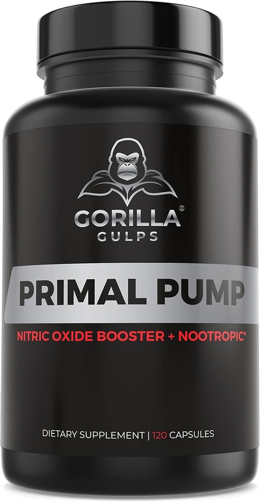 Gorilla Gulps - Primal Pompa Nitric Oxide Supplemen Nootropic 1500mg Nitroigin L Arginine & Beet Root for Muscle Growth, Pumps, Blood Flow, Energy & Focus