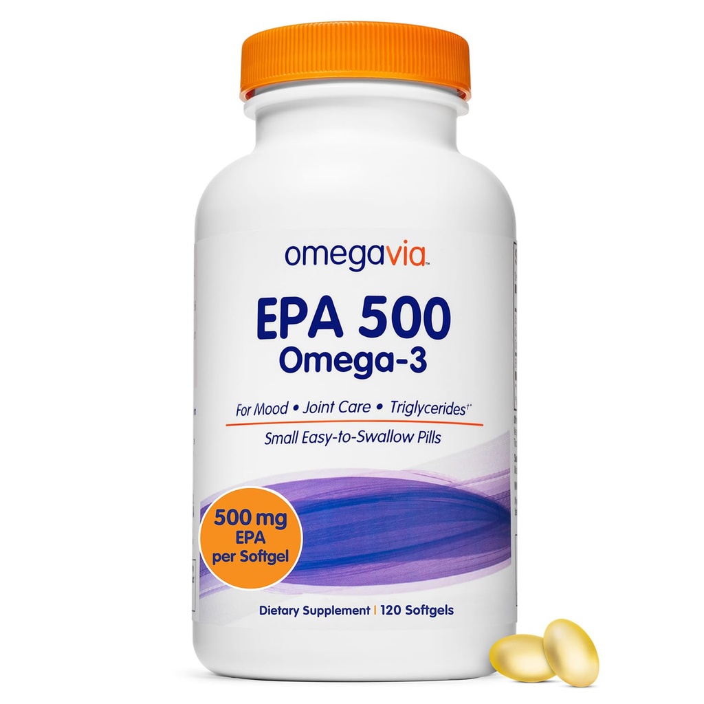 OmegaVia EPA 500, Purified Omega-3 Tambahan Minyak Ikan, 500 mg EPA dalam Formulir Triglyceride, Minyak Ikan Burpless, Bukan-GMO, Bebas, IFOS 5 - Star, 120 Softgels