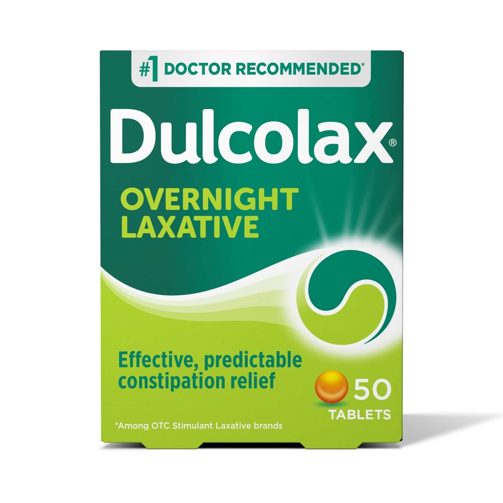 Dulcolax Stimulant Laxative Tablet, Predictable & Effective Constipation Relief, Relieves Straining & Bloating, Bisaceyl 5 mg, 50 Count