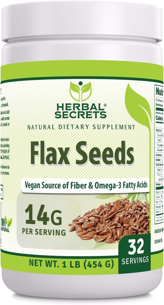 Herbal Seeds Organic Whole Flax Seeds Suppport 124; 14 G Per Serving 124; Raw Vegan 124; Non-GMO 124; Gluten- Free 124; Dibuat di USA (1 Pack, 1 Lb)