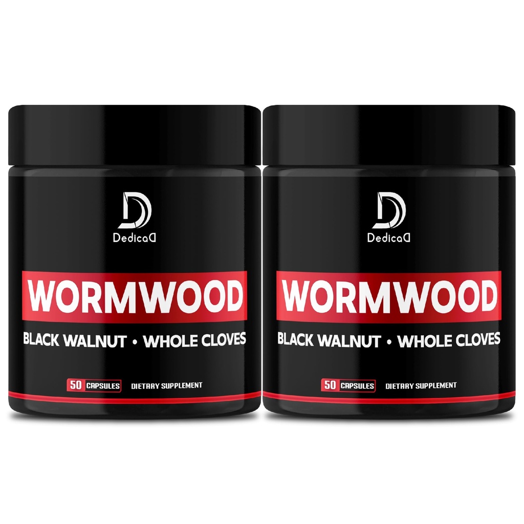 Wormwood Capsules - 12 Herbs Blended Black Walnut, Cloves, Ginger, Turmeric, Cinnamon, Apple, Vassia - 2 Packs 50 Kapsul