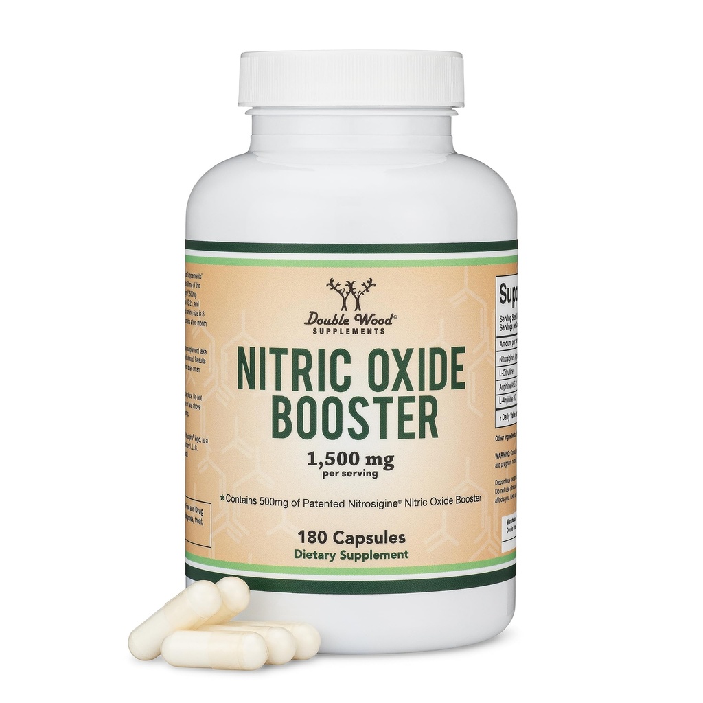 Tambahan Nitric Oxide (Stim Free Pre Workout) - Nitric Oxide Booster dengan Nitroiginine, L Arginine, dan L Citrulline (Clinical Studided to Boost No2 Nitric Oxide Flow) 180 Capsules oleh Double Wood