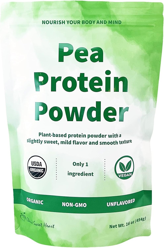 Cherie Sweet Heart Organic Pea Protein Powder 1 lb, 100% Non-GMO, Dairy- Free, Keto- Friendly, Gluten- Free, Soy- Free, Plant-based Protein