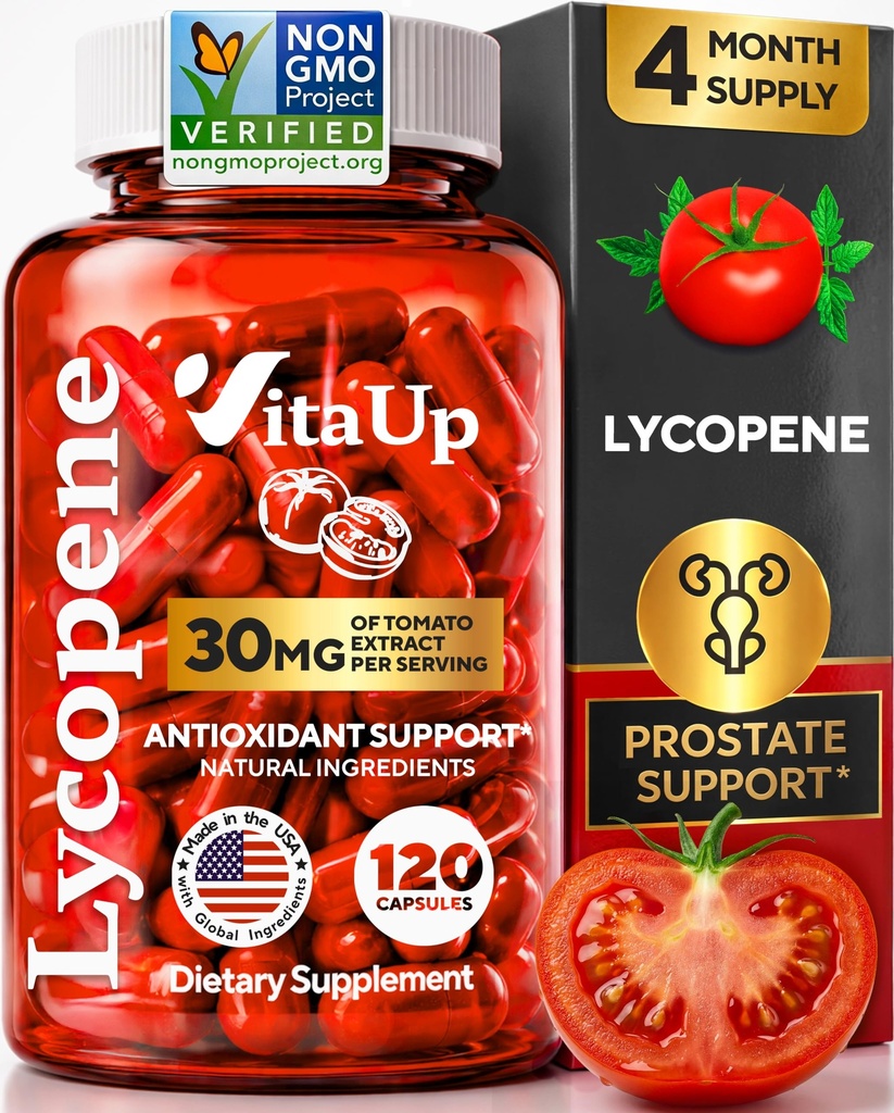 Suplemen Lycopene untuk Men - USA Membuat Prostate Suplemen untuk Pria dengan Ekstrak Tomato Natural - Tambahan Lycopene Non-GMO untuk Prostate, Skin & Antioksidant - 120 Count