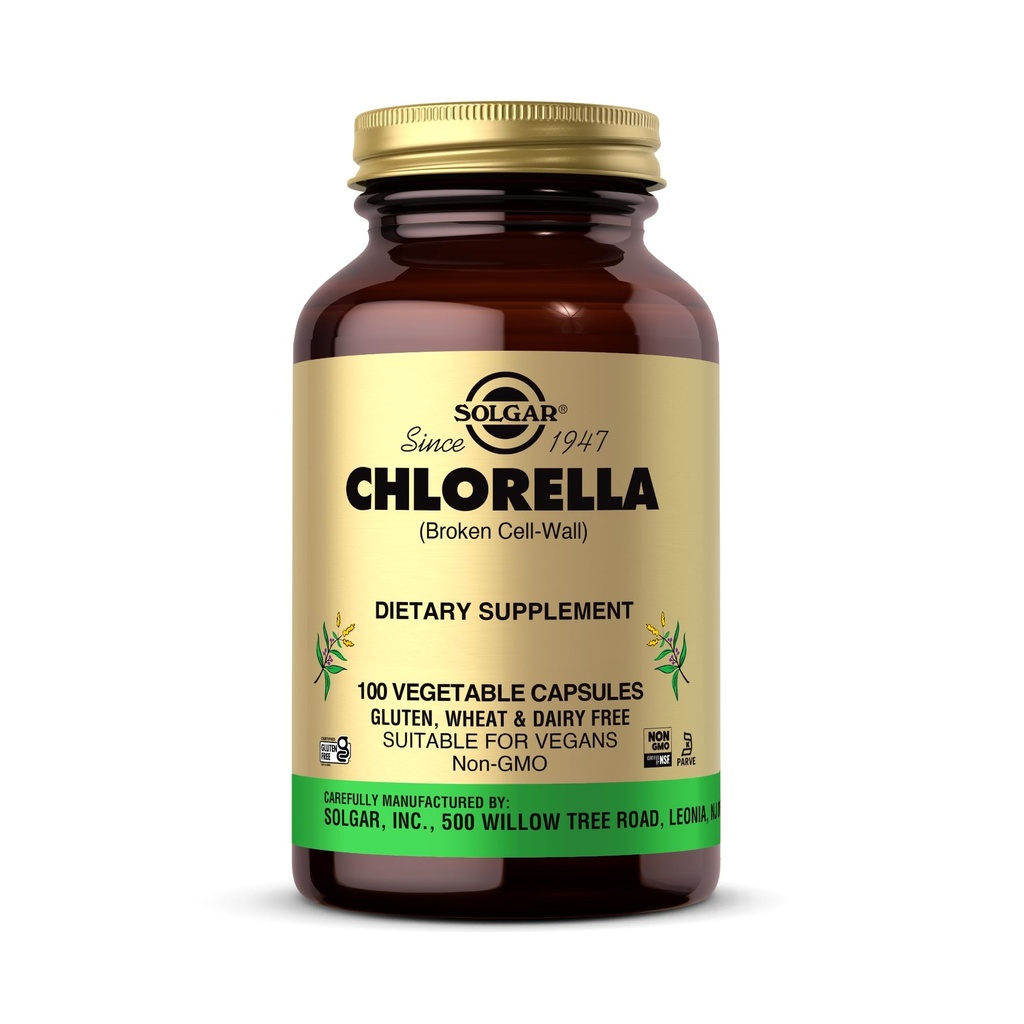 Solgar Chlorella - 100 Vegetable Capsules - Maksimum Absorpsi - Non-GMO, Vegan, Gluten Free, Kosher - 100 Servis