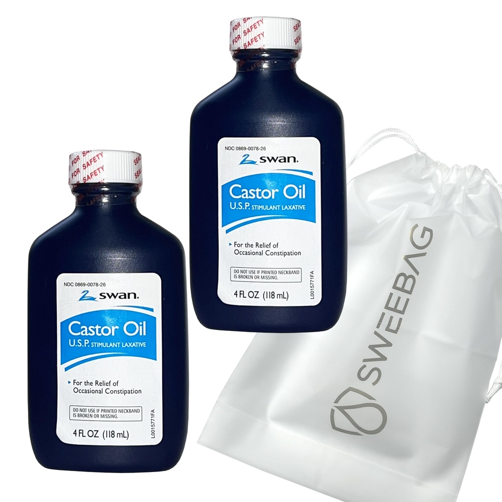 SWAN Castor Oil USP 100% Stimulant Laxative for Relief of Occational Constipation 4 Fl Oz (Kemasan 2) Plus Bag Kuat dan tahan air