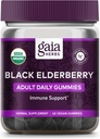 Gaia Herbs Black Elderberry Dewasa Gummies Harian - Suplemen Dukungan Imune yang Lezat - Dibuat dengan Sertifikasi Organik Black Elderberry untuk Dukungan Sistem Abadi, 40 Gummies (Supply 20 Hari)