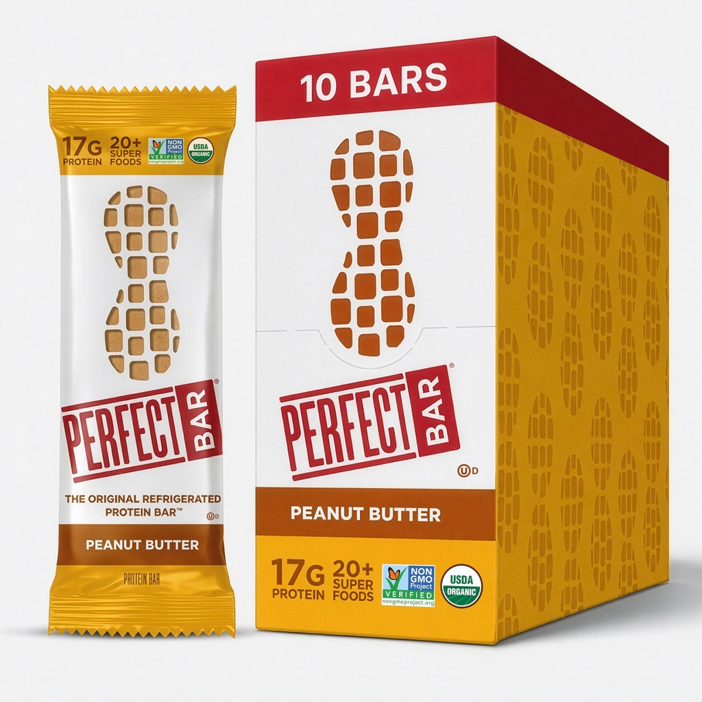 Bar Sempurna, Peanut Butter Protein Bar, Protein Tinggi, Organik, Gluten Free, Soy Free, Non GMO, No Sugar Alcohols, 2.5 Ounce Bar, 10 Count