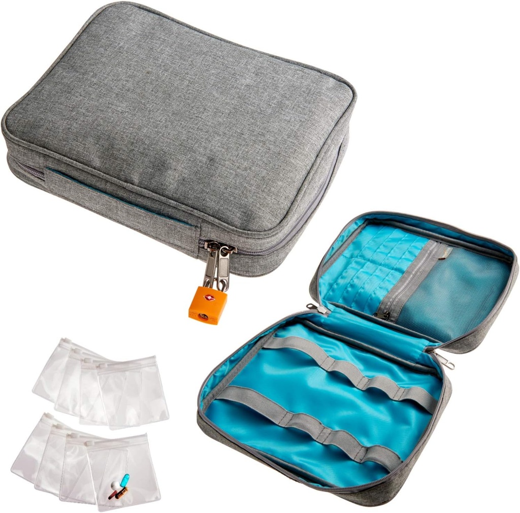 Penyimpanan obat halus dan Penyimpanan Obat-obatan Penyelundupan Botol - Kotak Perjalanan Medis Tertahan dengan Pouches Pill Pill - Slim Design Fits di Carry- ons, Totes dan Ransel