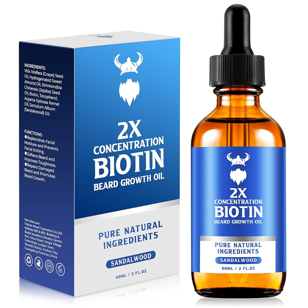 Oil Pertumbuhan Jantan Alami dengan Argan Oil, Jojoba dan Vitamin, Beard Growth Softener, Moisturizer (Sandalwood)