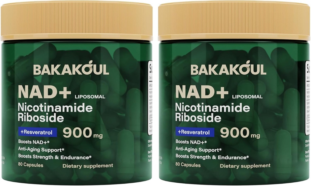 Suplemen NAD - Lipomal Nicotinamide Riboside, Resveratrol, Quercetin, NAD Nicotinamide Resveratrol 900mg, NAD + Tambahan untuk Pria dan Wanita, 80 Capsules 2 Pack