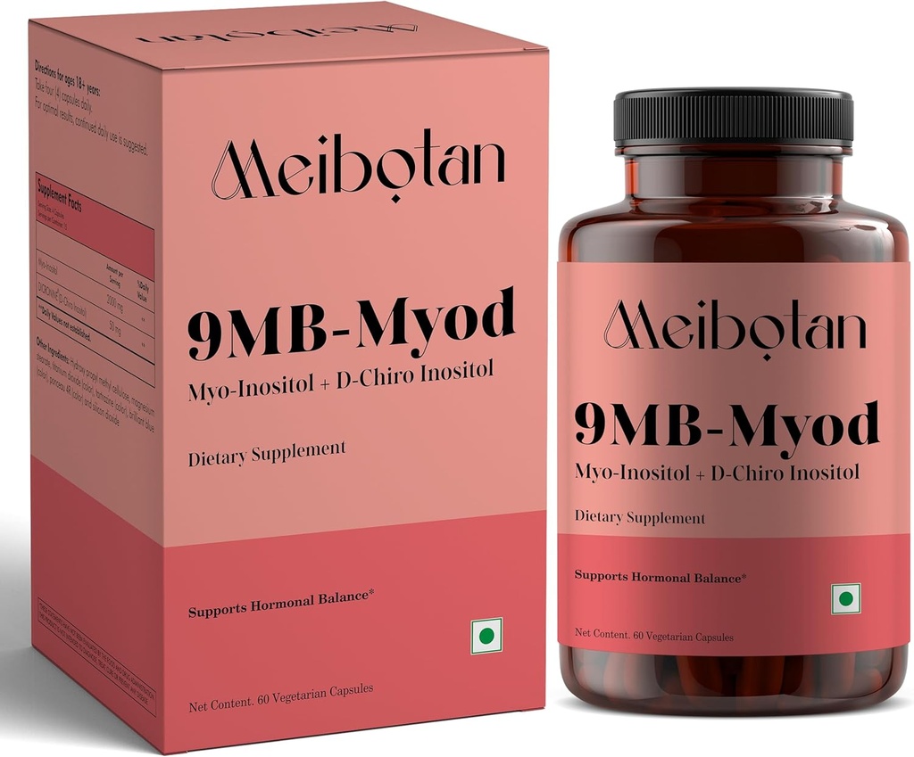 PCOS PCOD Suppplement Myo- Inositol & D-Chiro Inositol 124; Hormonal Saldo & Healthy Ovarian Fungsi Dukungan untuk Perempuan 124; 60 Veg Capsule