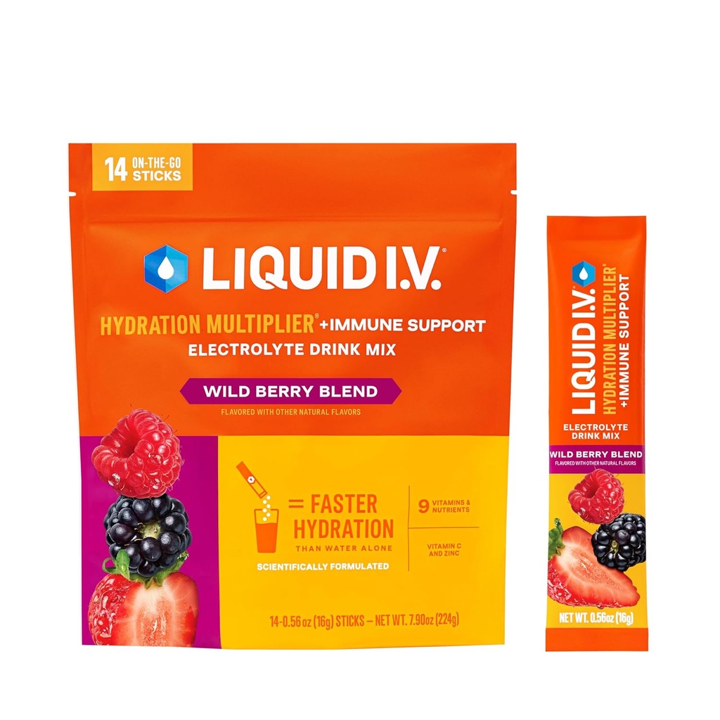 Limid I.V. ® Hydration Multiplier ® + Ammune Support - Wild Berry - Hidration Powder Packet 126; Electrolite Powder Drinder Drinder Mix 124; Convenient Single- Serving Sticks 124; Non-GMO 124; 14 Pegawai (Paket 12)