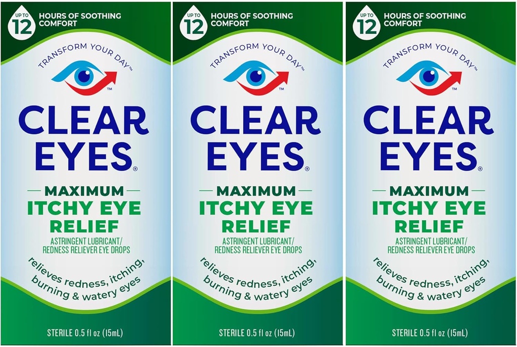 Clear Eyes Maksimum Itchy Eye Relief Eye Drops, 0.5 Fl Oz (Pack of 3)
