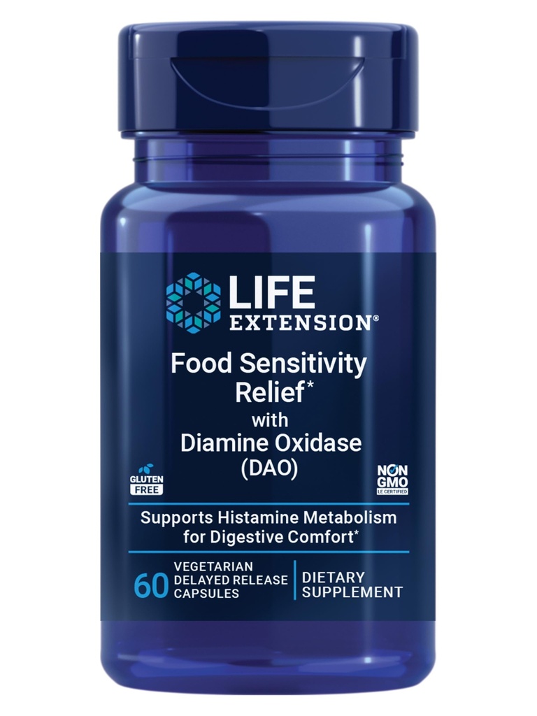Relief Ketegangan Hidup dengan Diamine Oxidase (DAO), Gas Occasional, Comfort Digetical, histamin Sensitivitas, DAO Enzyme Suplemen, Gluten Bebas, Non-GMO, Vegetarian, 60 Capsules