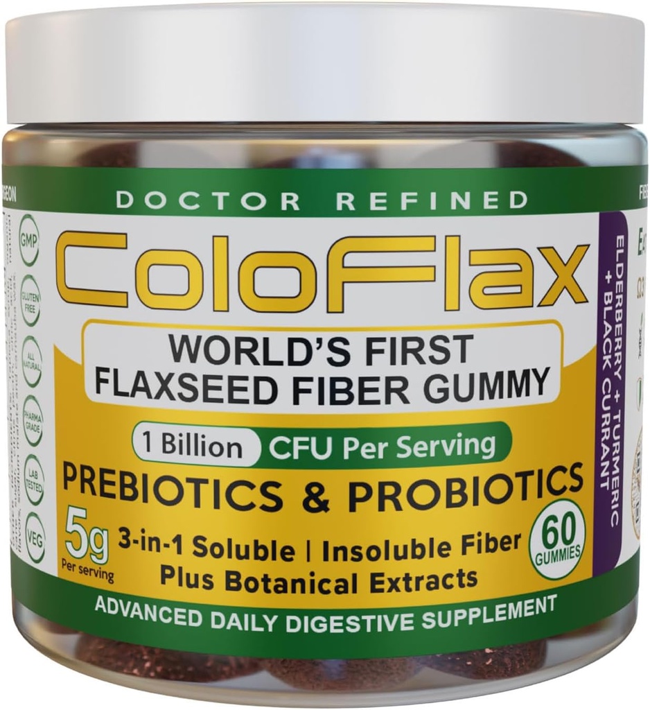 Organik Flaxseed Fiber + Probiotic Gummies; Pelepasan Konstilasi & Regularitas Tanpa Kurung Untuk Dewasa, Soluble & Imposong- Gumings Vegan Fiber - 30