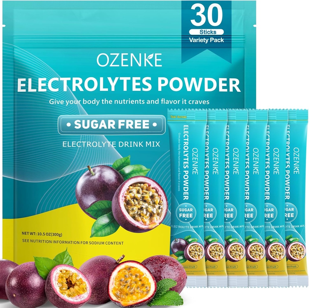Electrolytes Powder Packet, 30 Sticks Hydration Packet Sugar Free, Electrolite Drink Porx Electrolite Electrolite Packet for Rapid Hydration, 0 Sugar & 0 Calorie, Passion Fruit Flavor