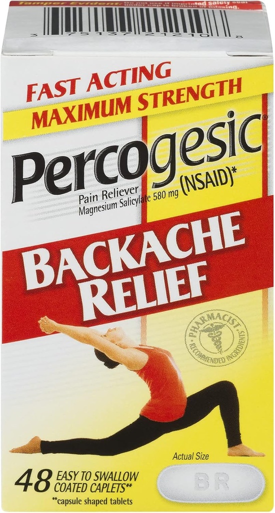 Percogesic Backache Relief Pain Reliever, Maximum Power, 48 Tablet (2 Pack)