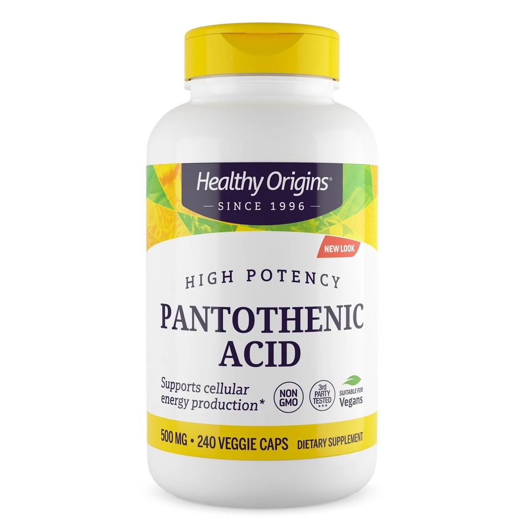 Premium Premium B5 Pothenic Acid 500 mg Vegan Capsules, High Power, Energy Boost dan Metabolisme Dukungan, Tiredness & Fatigue, Acne Suplemen untuk Skin Care, White, 240 Count