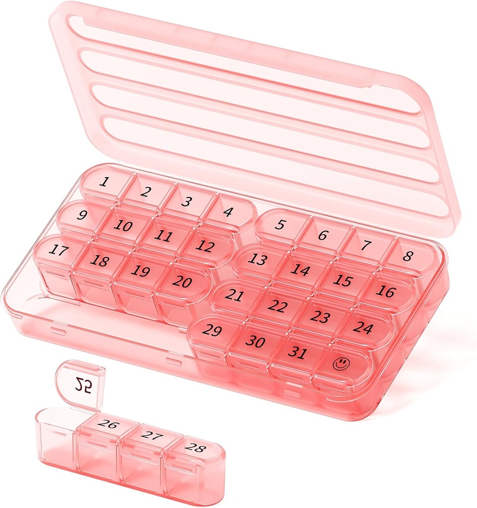 Organisasi Pil KB Monthly 1 Kali sehari, Kotak Pil KB 30 Hari, Satu Bulan Kasus Pil Pill Sekali sehari, 31 Pill Medical Organizer untuk Vitamin, Pink