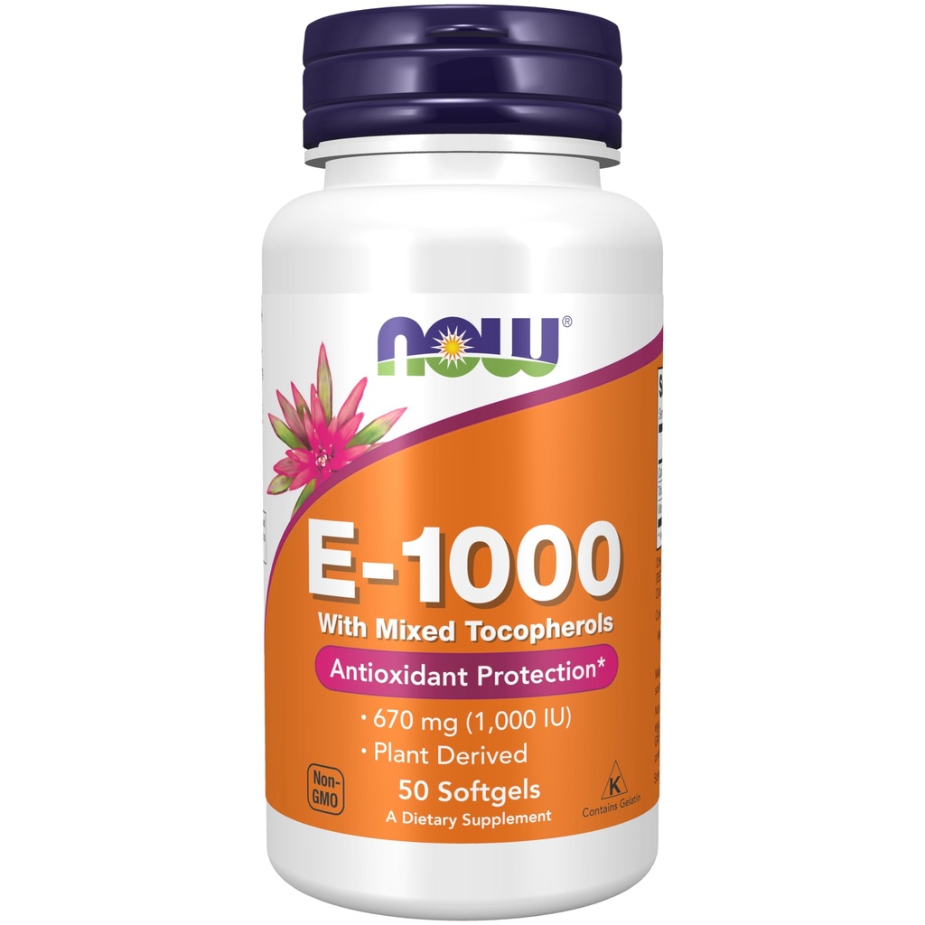 Now Foods Suplemen, Vitamin E- 1,000 IU Mixed Tocopherols, Antioksidant Protection *, 50 Softgels