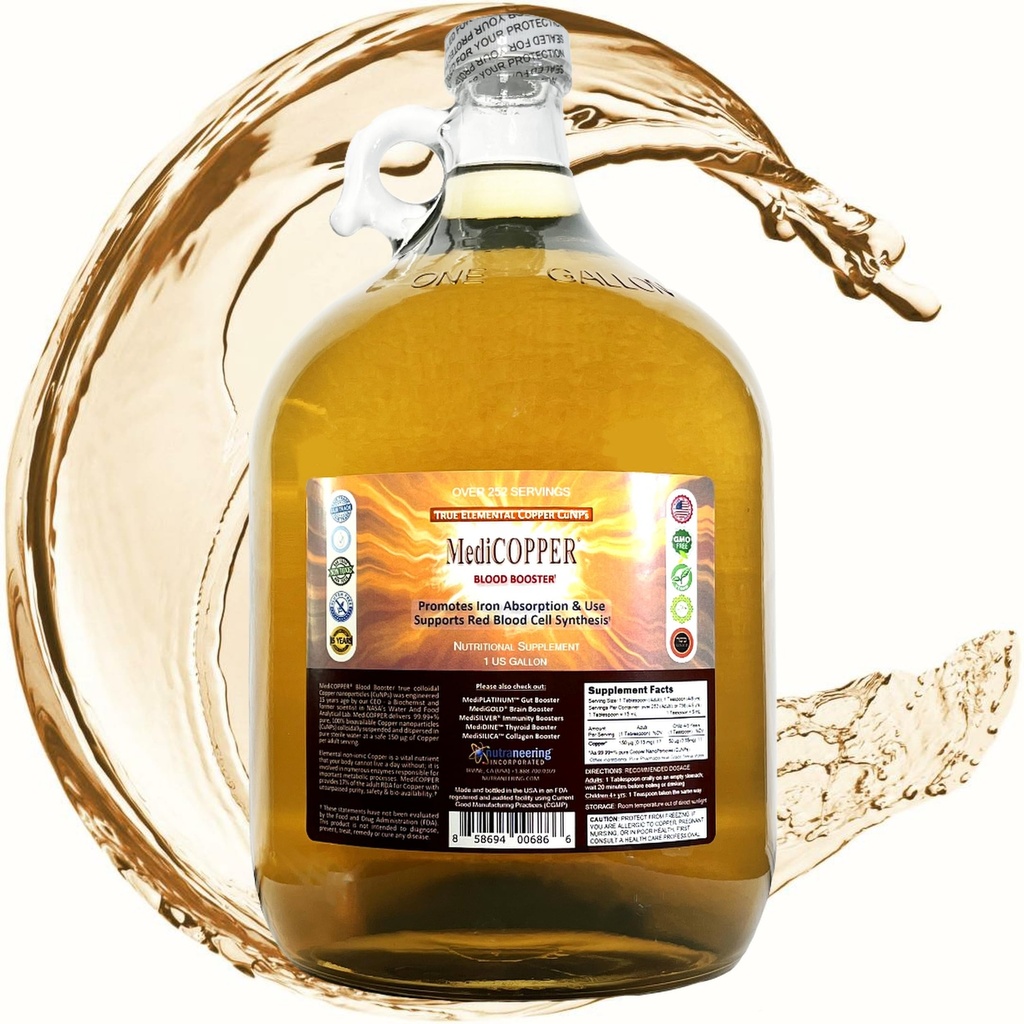 True Colloidal Copper Dietary Suplemen - 1 US Gallon dalam Jug Kaca Bersih