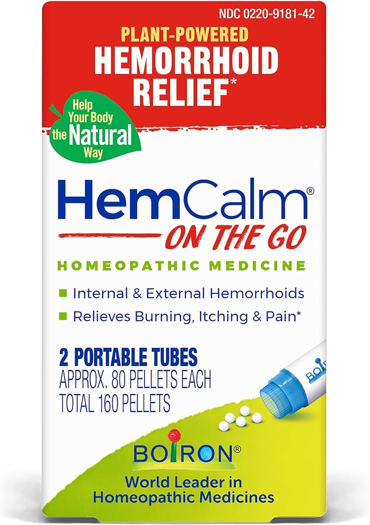 Boiron HemCalm On The Go Travel Estimast for Heembehoid Relief of Pain, Itching, Swelling or Discomfort - 2 Count (160 Pellets)