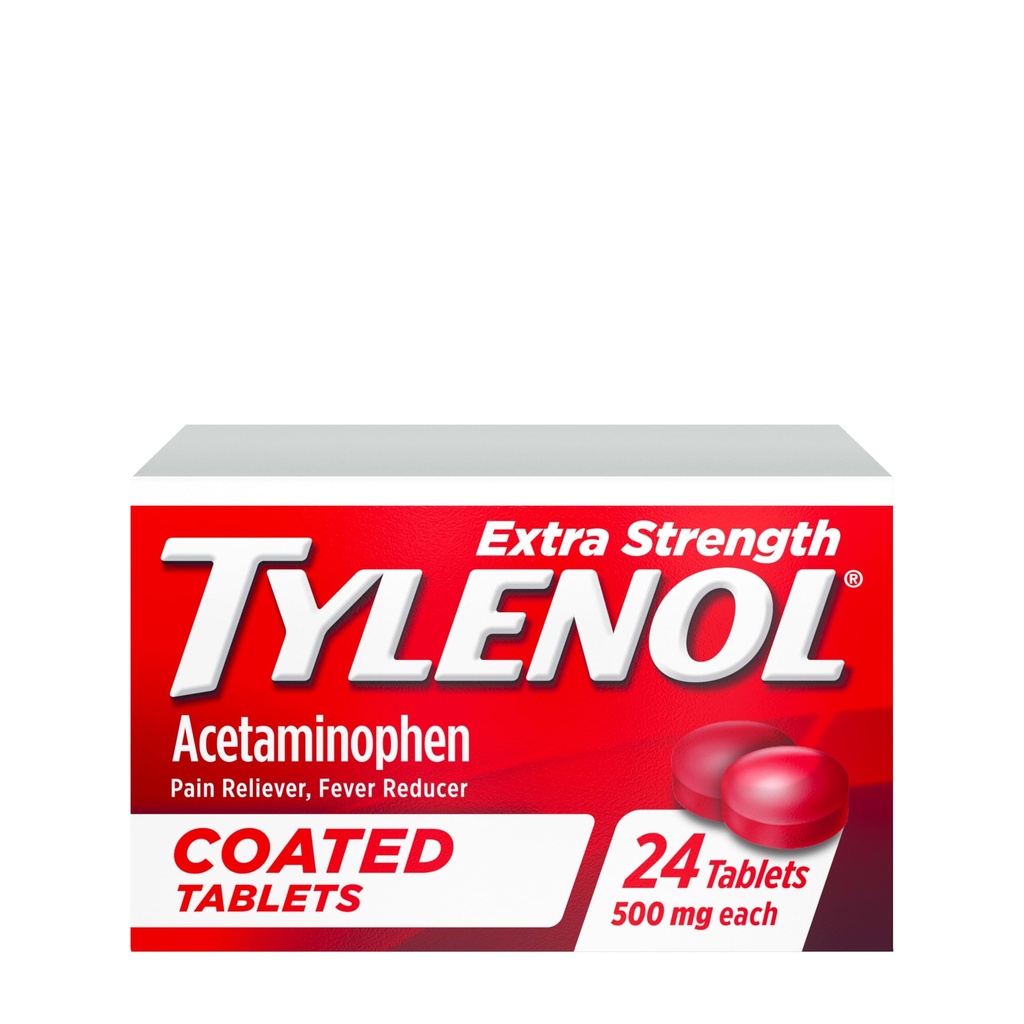 Tylenol Extra Power Pain Reducer & Fever Reducer, Round Coated Tablet, 500 mg Acetaminopenhen Pain Relief for Headache, Toothis & Minor Arthritis Pain, 24 ct