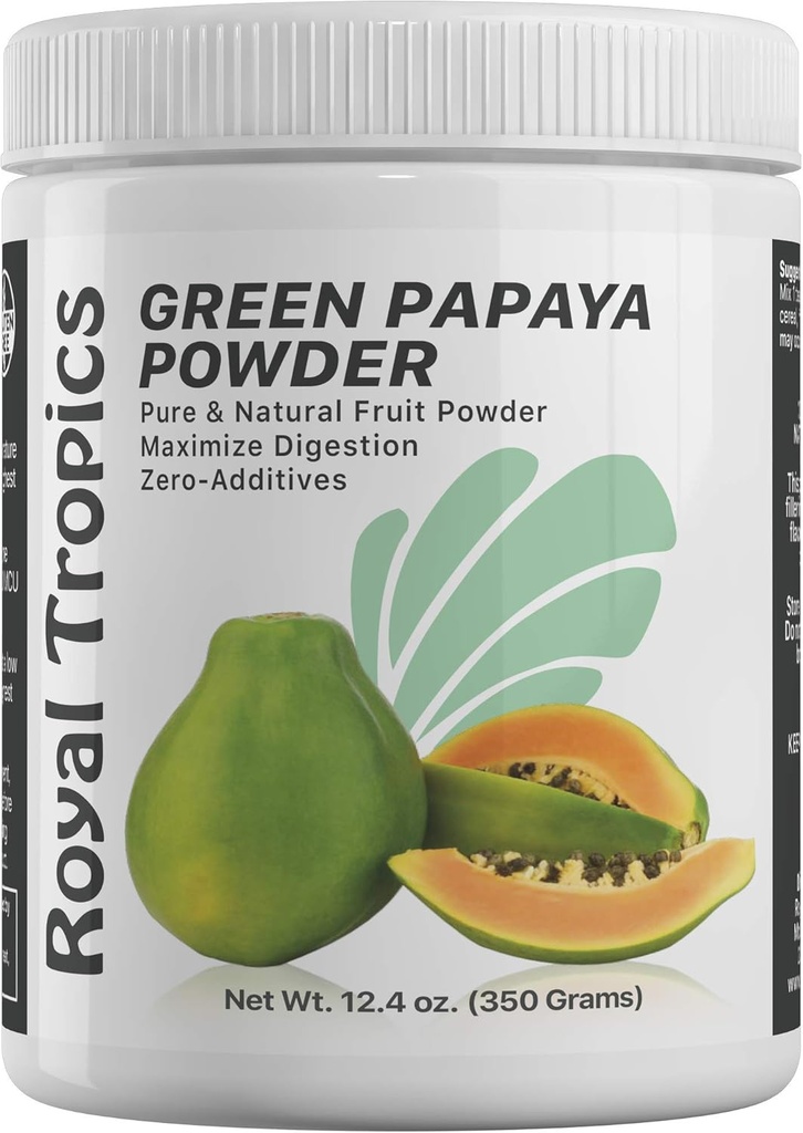 Royal Tropics Green Pepaya Powder. Enzymes for Digetsy Support.
