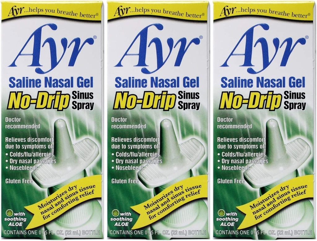 Ayr Saline Nasal Gel No- Drip Sinus Spray, 0.75 Fl Oz (Paket 3)