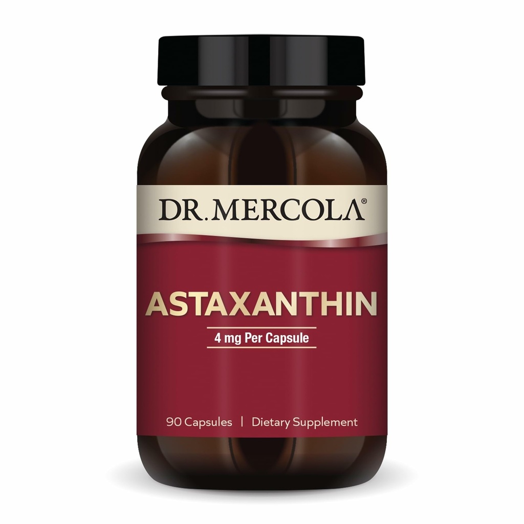 Dr. Mercola Organik Astaxanthin - 4 mg Astaxanthin - powerful Antioxidant - Organic Microalgae Extract - Non-GMO, Gluten- Free & Soy- 90 Capsules (90 Pelayan)