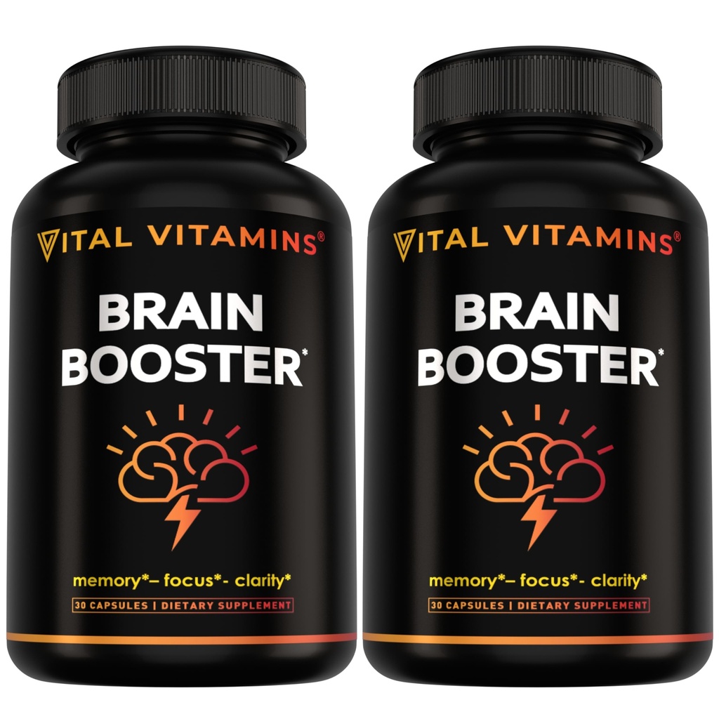Tambahan Otak Vitamin Vitamin Vitamin untuk Memori dan Fokus (2- Pack) - Nootropic Otak Booster dengan Ginkgo Biloba, Rhodiola, B12 - Kafein - Dukungan Bebas untuk Orang Dewasa & Seniors - 60- Day Suppply