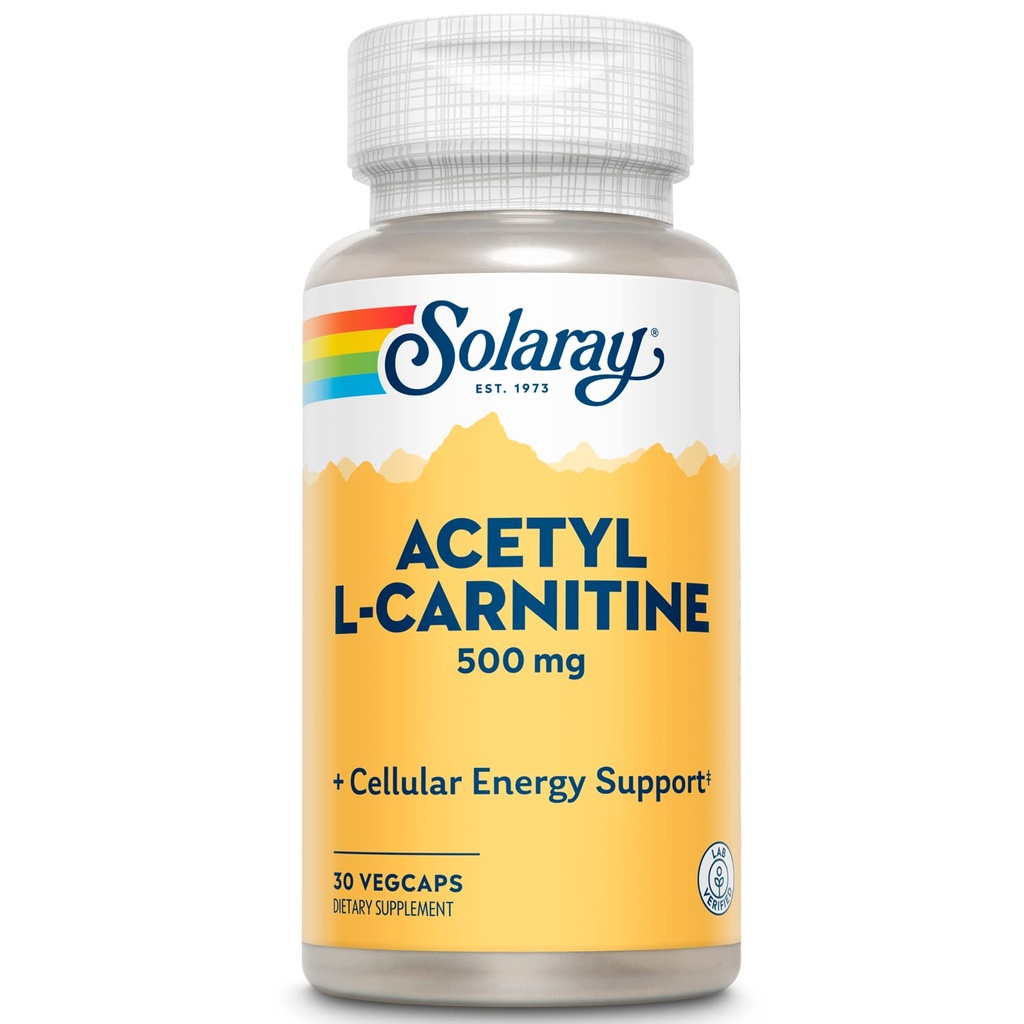 Asetil SOLARI L- Carnitine 500 mg 124; Healthy Cellular Energy, Memory, Mood, dan Cardiovascular Dukung 124; 30 VevCaps