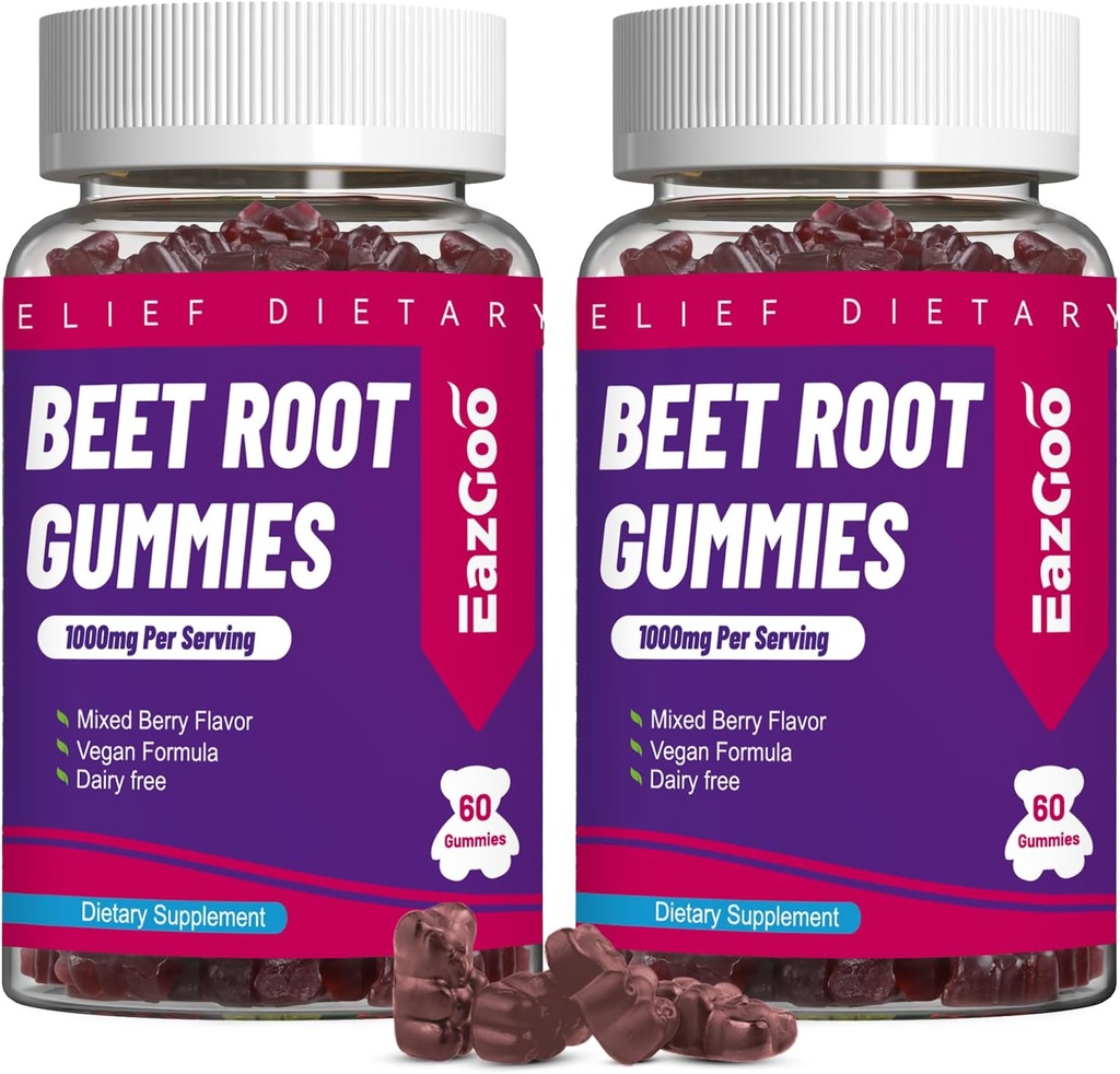 Bit Root Gummies, Beet Root Soft Chews with Beetroot, Grape Seed Extract & Beet Root Powder, Vegan, Non-GMO, 120 Count