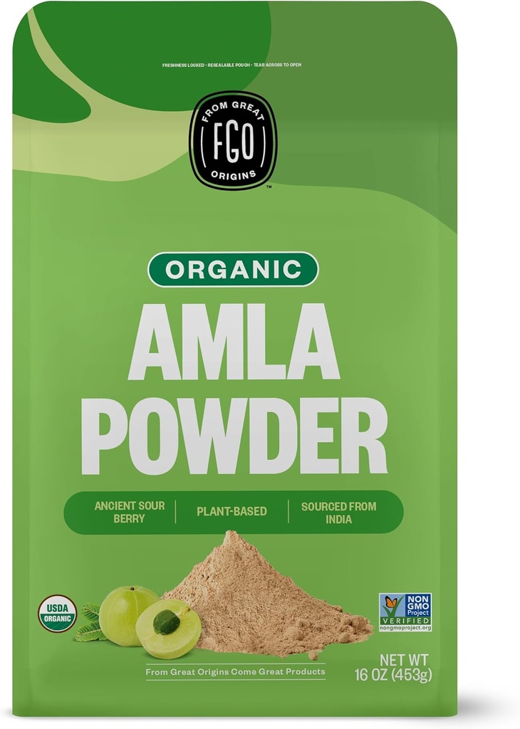 FGO Organic Amla Powder (Amalaki), 100% Raw dari India, 16oz (Paket 1)