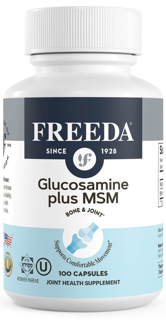 FREEDA Glucosamin MSM - Vegan Joint Flexibility & Mobility Suplement - Vegetarian Glucosamine Without Shellfish - Supports Joint Find- Third- Party Tested - (100 Capsules)