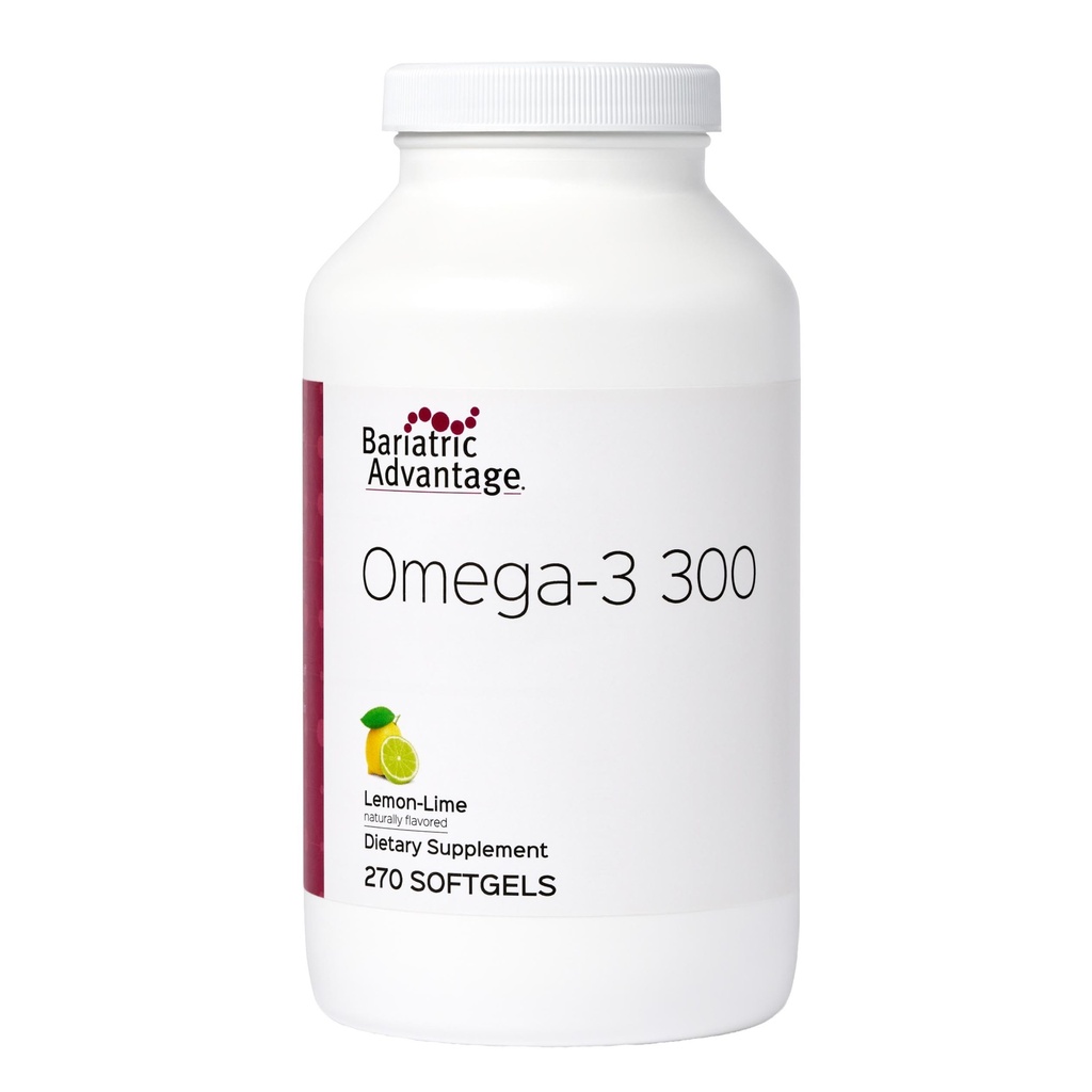 Bariatric Advices Omega-3 300 EPA DHA Fish Oil Capsules, Konsentrat Sumber Acids Gendut dari Sustainably Sourded Cold Water Fish - Lemon Lime, 270 Softgels