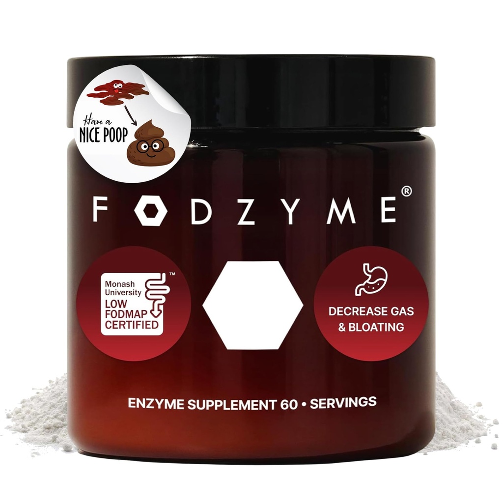 FODZYME Rumah Kit Digeptical Enzymes for Gut Health, Relief for Bloating, Gas, Constipation, Diare, Abdominal Pain, Low FODMAP, 60 Dose
