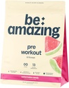 BE AMAZING Pra Workout Powder, Vegan Suplemen dengan 125mg Natural Caffeine, Ashwagandha dan Adaptogens, Sugar Free Drink Mix untuk Pria dan Wanita, Gluten Bebas, Non GMO, Permen Semangka, 30 Hamba