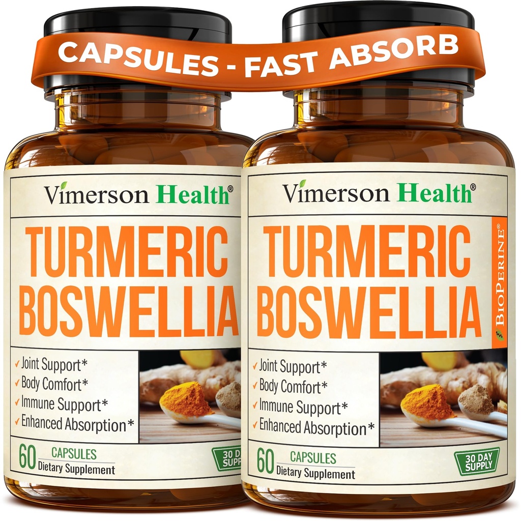 Boswellia Serrata Turmeric Tambahan untuk Dukungan Gabungan & Inflammation Keseimbangan - Turmeric Boswellia Suplemen dengan Ginger & Black Pepper Ekstrak untuk Peningkatan Absorpsi - Non-GMO - 2pack