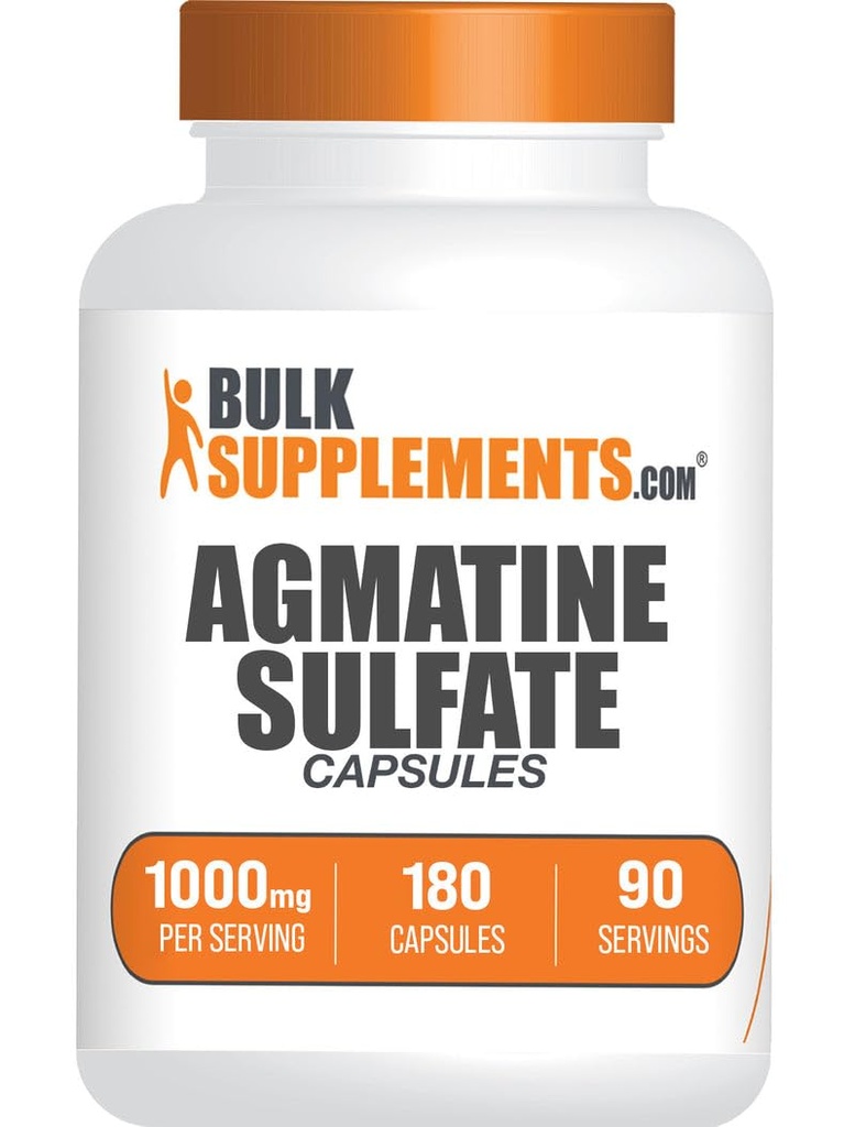 BulkSuplements.com Agmatin Sulfate Kapsul - Nitric Oxide Suplement, Agmatine Suplemen - Gluten Bebas, 2 Kapsul per Serving, 180 Count (Paket 1)
