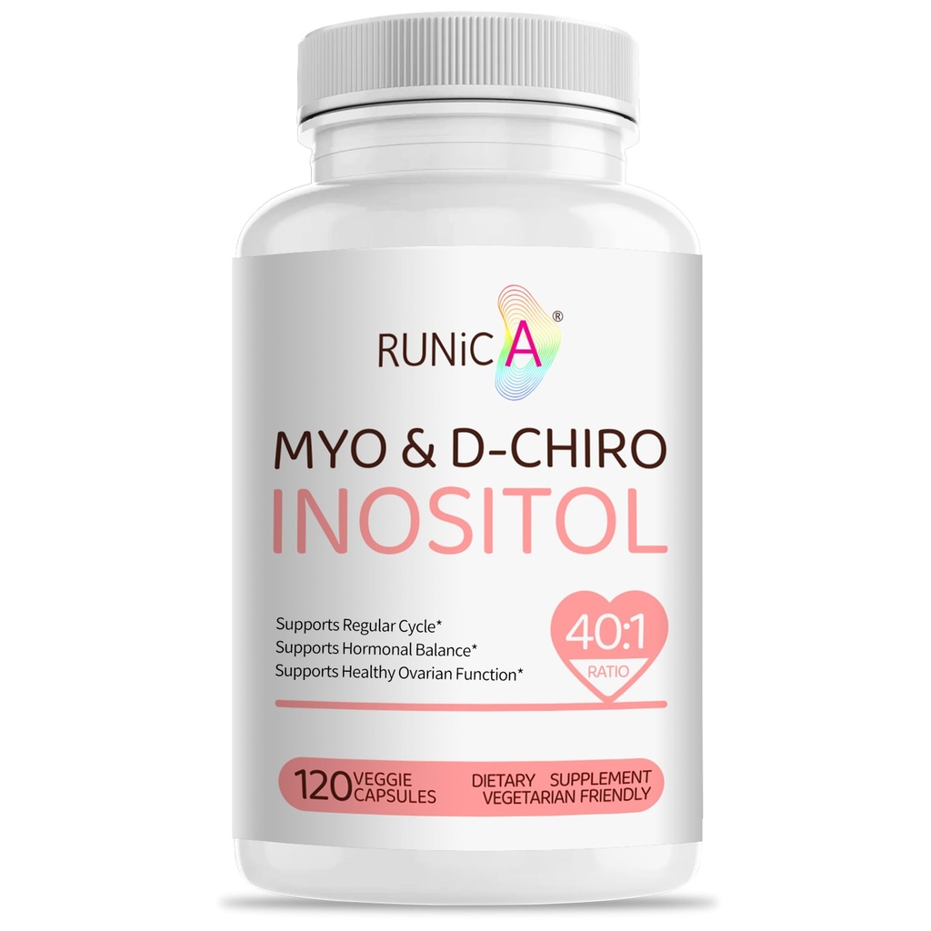 Myo- Inositol & D-Chiro Inositol Suplemen Perempuan - Ideal 40: 1 Rasio - Dukung Keseimbangan Hormone & Fertilitas Kesehatan & Ovarian - Vegan Powder Capsules - 120 Capsules 30-Day Supply