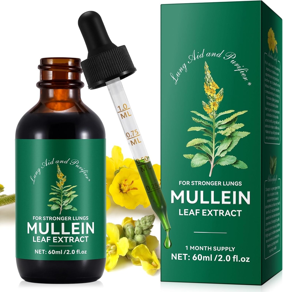 Ekstrak Daun Mullein, Taburan Mullein untuk Paru-paru, Pembersih Alami, Peluncuran Cairan Daun Mullein, Gaya Hidup Vegetarian Sehat, 2 FL OZ