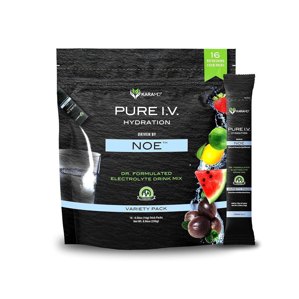 KaraMD Murni I.V. - Secara profesional Formulasikan Elektrolite 4 Flavor Powder Mix - Menyegarkan Paket Hidrating dengan Vitamin & Mineral - 4 Flavor Variety - 1 Bag (16 Sticks)