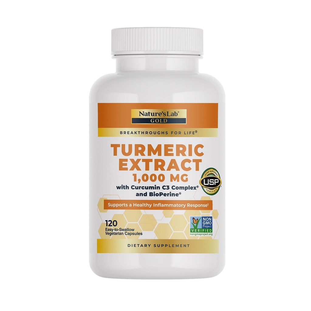 Laboratorium Alam Turmeric Curcumin C3 Kompleks 1000mg - Turmeric Extract 10000mg & BioPerine 5mg Standardized to 95%, Promotes Cardiovascular, Imune, Gabungan, Skin Health - 120 Capsules (Supply 60 Hari)