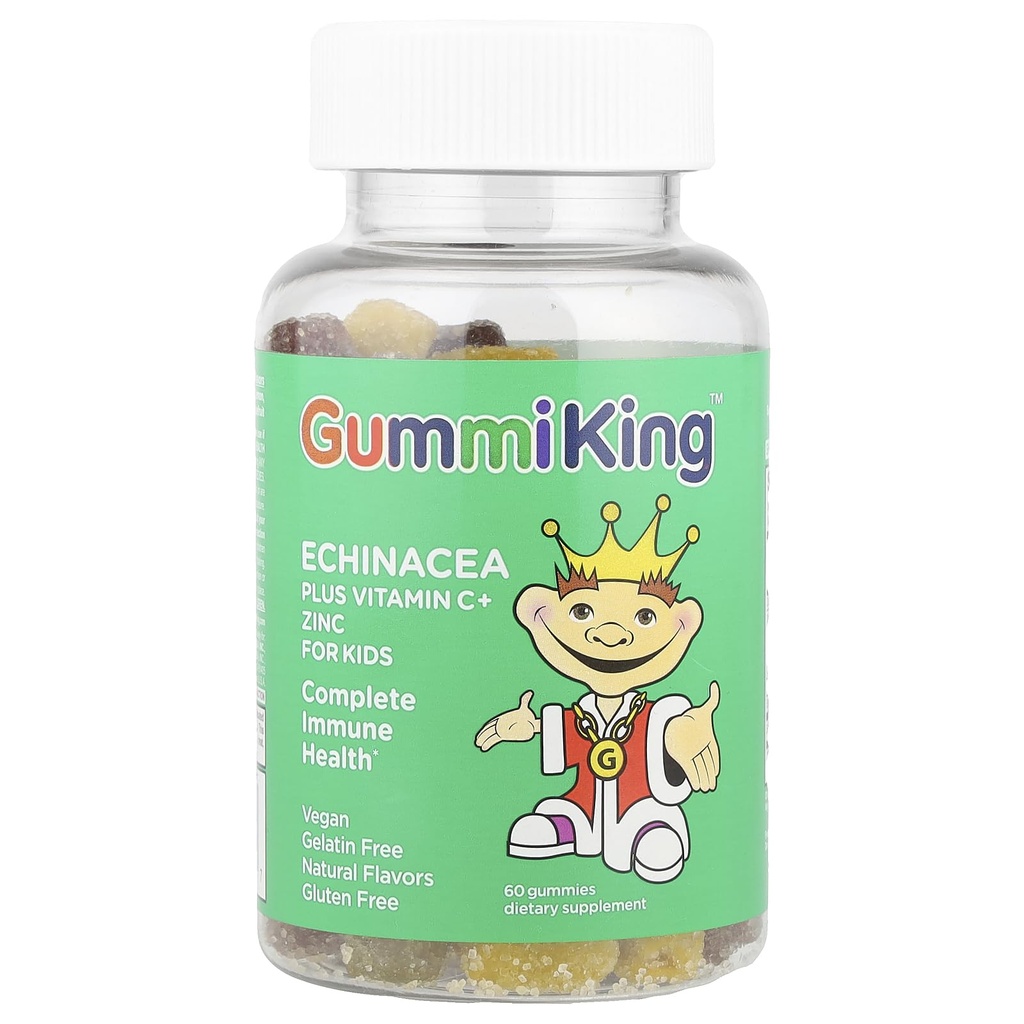 Gummi King Echinacea Plus Vitamin-C Zinc Suplemen, Strawberry / Lemon / Orange / Grape / Cherry / Grapefruit, 60 Count