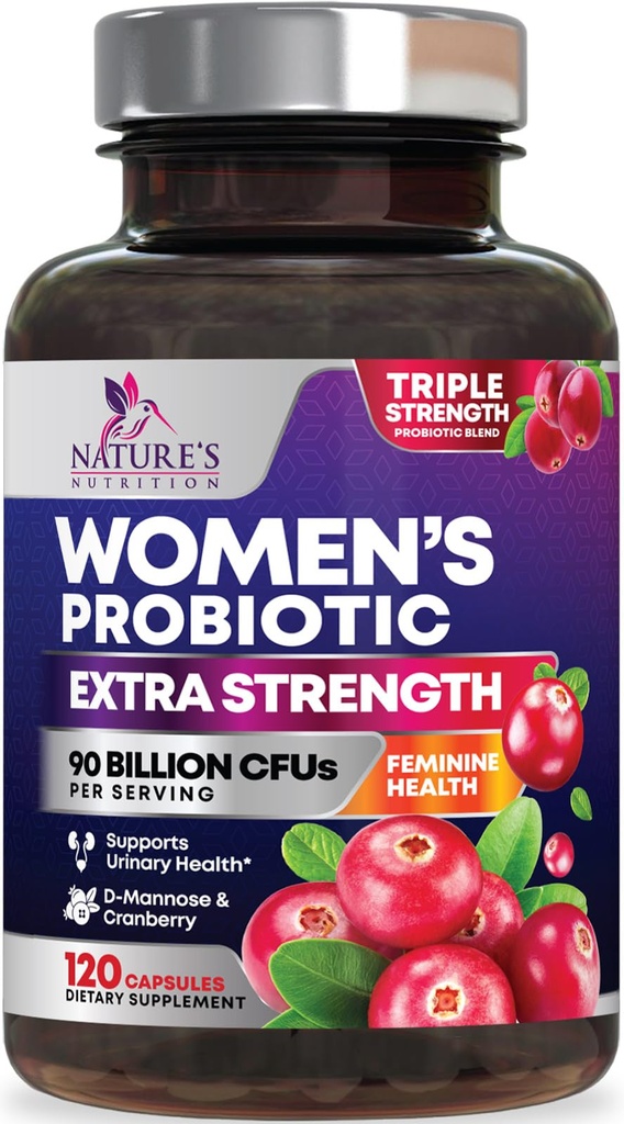 Progres for Women Digetical Health Support - 90 Million CFU Women 's Probiotic, 16 Strains, Cranberry, Probiotic Vaginal dengan Pregren, PH, Imune, Urminary, & Feminine Health Support, 120 Capsules