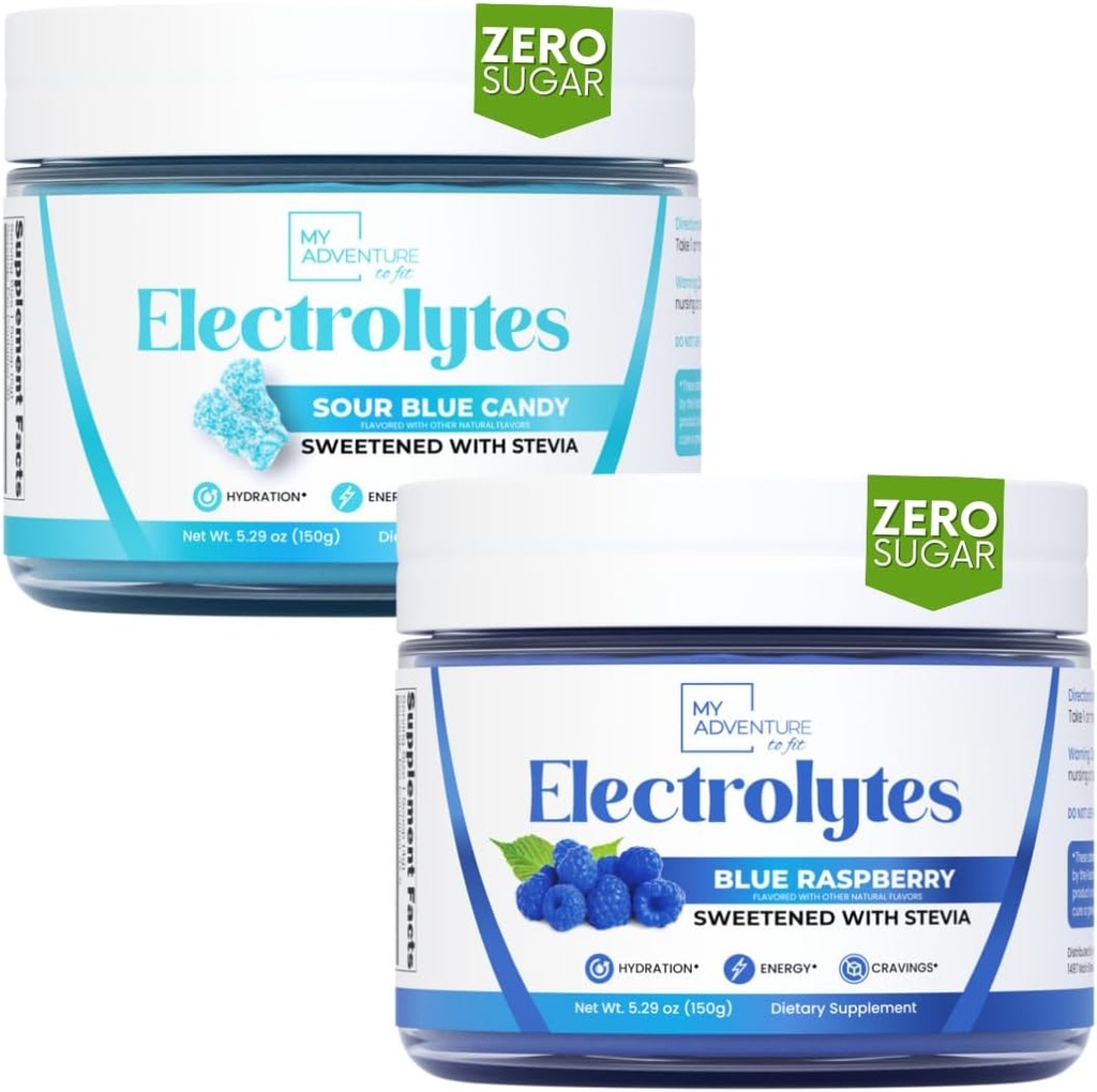 Petualangan saya untuk Menyegarkan Hidrasi Elektrolytes Powder dengan Gula Nol, Bundle, Blue Raspberry & Sour Blue Flavors