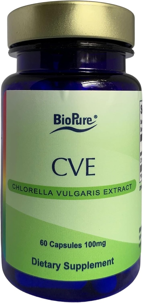 BioPure CVE Chlorella Vulgaris Extract - Nutrients-Detense, Nutraceutical Superfood Packed with Proteins, Vitamin, Mineces & Amino Accids That Supports Metabolisme, Detox & Ignity - 60 Capsules